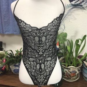 Black and silver lace fishnet Bodysuit lingerie